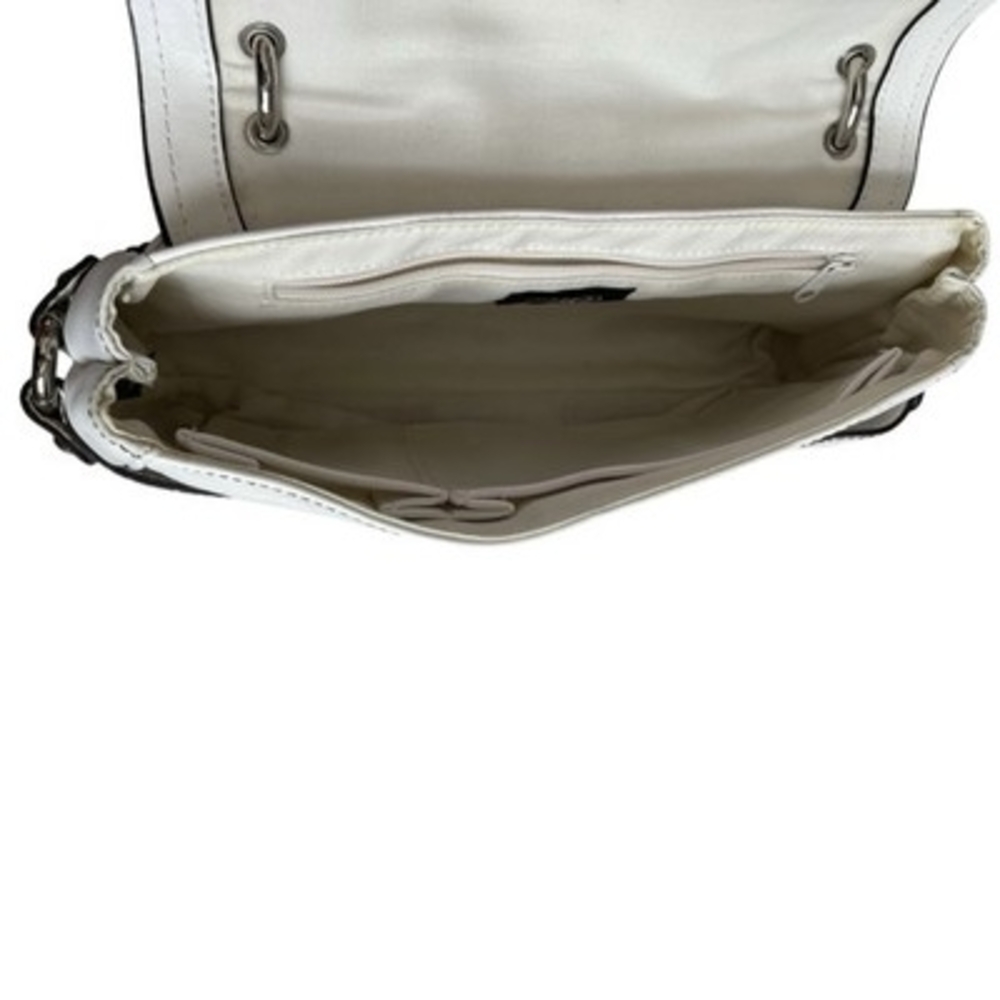 Vintage Franco Sarto White Leather Shoulder Bag Faux Croc Trim Y2K 10"x2"x6" G+ - Picture 7 of 9